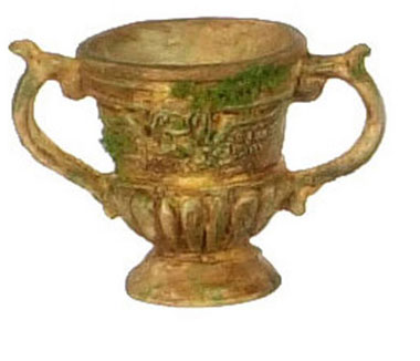 Dollhouse Miniature 3Pc Urn, Tan W/Moss